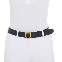 Ceinture en cuir avec logo et boucle logo Equestro Or / noir Ceinture en cuir avec logo et boucle logo Equestro Or / noir