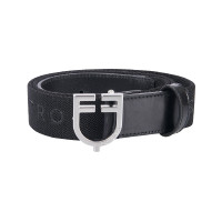 Ceinture en cuir avec élastique et lettrage Equestro Noir / argent Ceinture en cuir avec élastique et lettrage Equestro Noir / argent