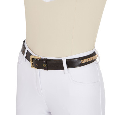 Ceinture en cuir avec clous argentés Equestro Marron / or