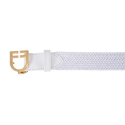 Ceinture élastique en cuir avec boucle logo Equestro Or / blanc