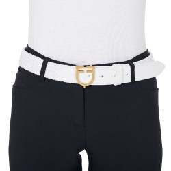 Ceinture élastique en cuir avec boucle logo Equestro Or / blanc