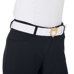 Ceinture élastique en cuir avec boucle logo Equestro Or / blanc