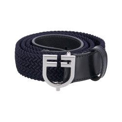 Ceinture élastique en cuir avec boucle logo Equestro Argent / marine