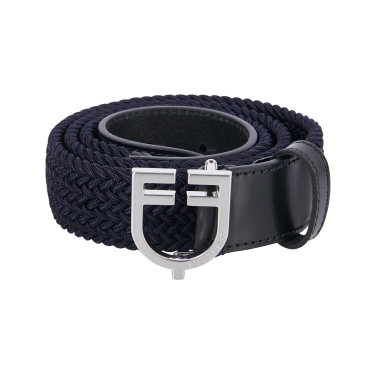 Ceinture élastique en cuir avec boucle logo Equestro Argent / marine Ceinture élastique en cuir avec boucle logo Equestro Argent / marine