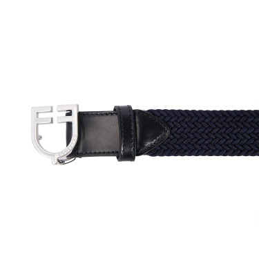 Ceinture élastique en cuir avec boucle logo Equestro Argent / marine Ceinture élastique en cuir avec boucle logo Equestro Argent / marine