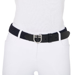 Ceinture élastique en cuir avec boucle logo Equestro Argent / marine