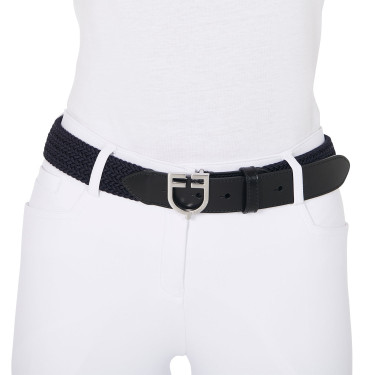 Ceinture élastique en cuir avec boucle logo Equestro Argent / marine Ceinture élastique en cuir avec boucle logo Equestro Argent / marine