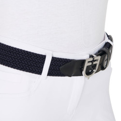 Ceinture élastique en cuir avec boucle logo Equestro Argent / marine