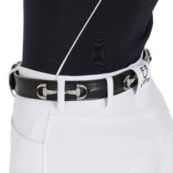 Ceinture anglaise en cuir avec mors eggbutt et strass Equestro Noir / argent Ceinture anglaise en cuir avec mors eggbutt et strass Equestro Noir / argent