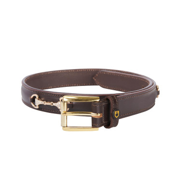 Ceinture anglaise en cuir avec mors eggbutt et strass Equestro Marron / or