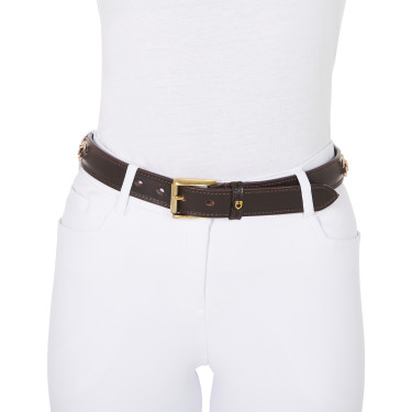 Ceinture anglaise en cuir avec mors eggbutt et strass Equestro Marron / or