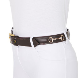 Ceinture anglaise en cuir avec mors eggbutt et strass Equestro Marron / or