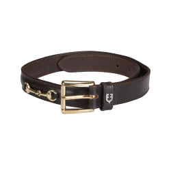 Ceinture anglaise en cuir avec mors eggbutt Equestro Marron / or
