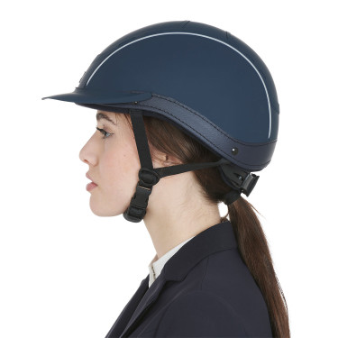 Casque Phantom avec logo frontal et inserts en cuir Equestro Marine Bleu marine
