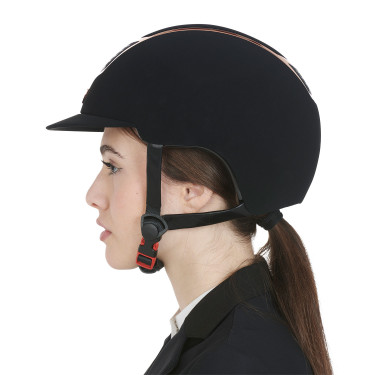 Casque Eclipse en velours uni (3 rembourrages) Equestro Noir / rose gold