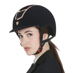 Casque Eclipse en velours uni (3 rembourrages) Equestro Noir / rose gold