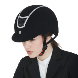 Casque Eclipse en velours uni (3 rembourrages) Equestro Noir / argent