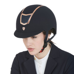 Casque Eclipse en velours uni (3 rembourrages) Equestro Marine / rose gold Bleu marine