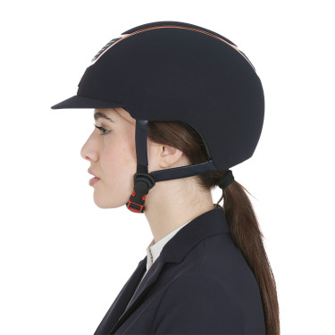 Casque Eclipse en velours uni (3 rembourrages) Equestro Marine / rose gold Bleu marine