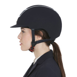 Casque Eclipse en velours uni (3 rembourrages) Equestro Marine / argent Bleu