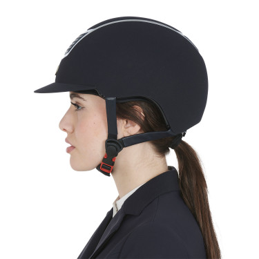 Casque Eclipse en velours uni (3 rembourrages) Equestro Marine / argent Bleu