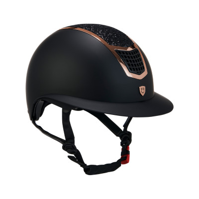 Casque Eclipse avec strass et visière large (3 rembourrages) Equestro Noir / rose gold