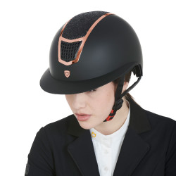 Casque Eclipse avec strass et visière large (3 rembourrages) Equestro Noir / rose gold