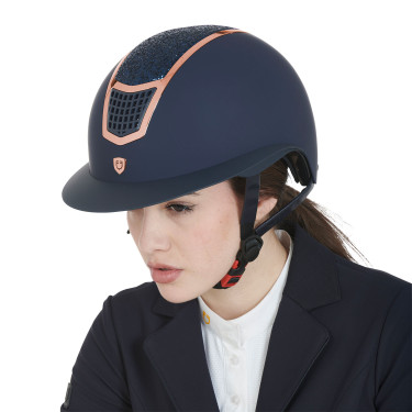 Casque Eclipse avec strass et visière large (3 rembourrages) Equestro Marine / rose gold Bleu marine
