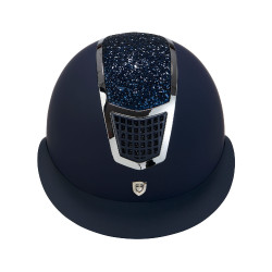 Casque Eclipse avec strass et visière large (3 rembourrages) Equestro Marine / argent Bleu