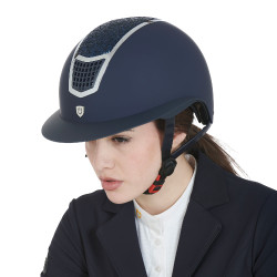 Casque Eclipse avec strass et visière large (3 rembourrages) Equestro Marine / argent Bleu