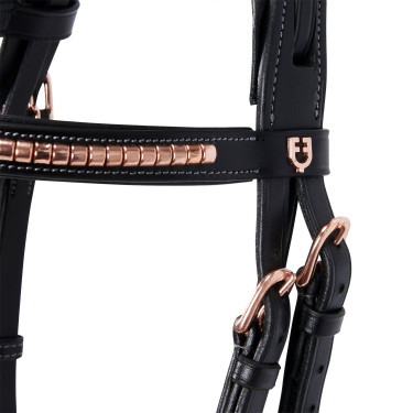 Bride anglaise en cuir clincher couleur or rose sans rênes Equestro Bride anglaise en cuir clincher couleur or rose sans rênes Equestro