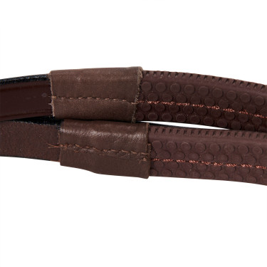 Bride anglaise en cuir avec rênes en caoutchouc Genesis Equestro Marron foncé