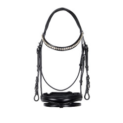 Bride anglaise en cuir avec paillettes sans rênes Equestro Noir