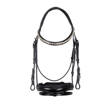 Bride anglaise en cuir avec paillettes sans rênes Equestro Bride anglaise en cuir avec paillettes sans rênes Equestro