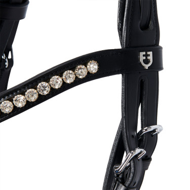 Bride anglaise en cuir avec paillettes sans rênes Equestro Bride anglaise en cuir avec paillettes sans rênes Equestro