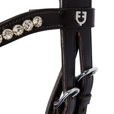 Bride anglaise en cuir avec paillettes sans rênes Equestro Bride anglaise en cuir avec paillettes sans rênes Equestro