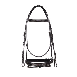 Bride anglaise en cuir avec broderies Deco Equestro Marron foncé Bride anglaise en cuir avec broderies Deco Equestro Marron foncé