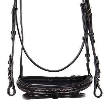 Bride anglaise en cuir avec broderies Deco Equestro Marron foncé Bride anglaise en cuir avec broderies Deco Equestro Marron foncé