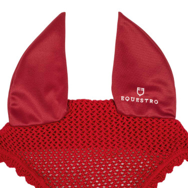 Bonnet anti-mouches poney en coton avec oreilles élastiques Equestro Rouge