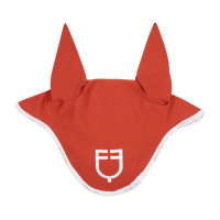 Bonnet anti-mouches en tissu technique avec logo GP Equestro Rouge brique / blanc