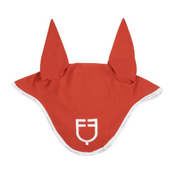 Bonnet anti-mouches en tissu technique avec logo GP Equestro Rouge brique / blanc