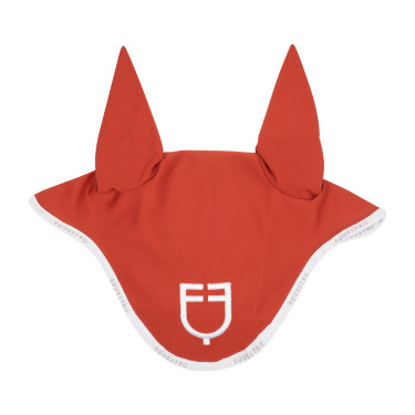 Bonnet anti-mouches en tissu technique avec logo GP Equestro Rouge brique / blanc