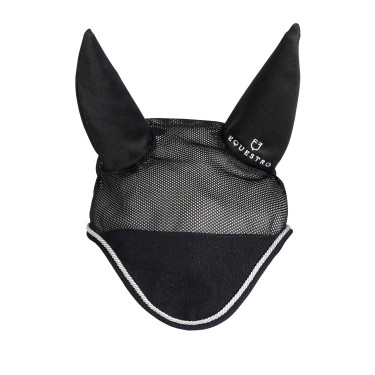 Bonnet anti-mouches en coton et tissu perforé Diamond Equestro Noir Bonnet anti-mouches en coton et tissu perforé Diamond Equestro Noir
