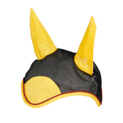 Bonnet anti-mouches en coton et microfibre Equestro Noir / rouge / jaune