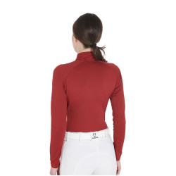 Base layer ajusté manches longues femme en tissu technique Equestro Bordeaux / blanc