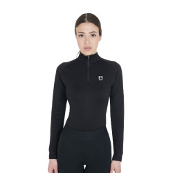 Base layer ajusté manches longues femme en tissu technique Equestro Noir / blanc Base layer ajusté manches longues femme en tissu technique Equestro Noir / blanc