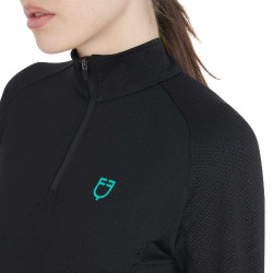 Base layer ajusté manches longues femme en tissu technique Equestro Noir / émeraude Base layer ajusté manches longues femme en tissu technique Equestro Noir / émeraude
