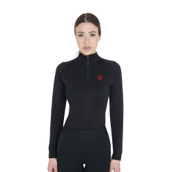 Base layer ajusté manches longues femme en tissu technique Equestro Noir / rouge