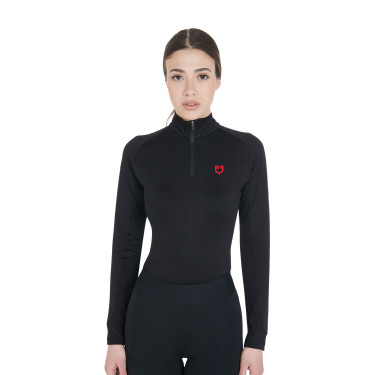 Base layer ajusté manches longues femme en tissu technique Equestro Noir / rouge