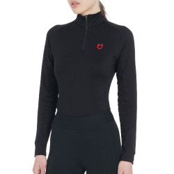 Base layer ajusté manches longues femme en tissu technique Equestro Noir / rouge